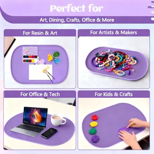 24"x16" Oval Silicone Mats for Crafts - Non-Slip Painting Mat with Raised Edges, Reusable Table Protector for Resin, Clay, Paint ，Playdough ，Jewelry-Making & Crafts Creation (Purple) - color: Purple