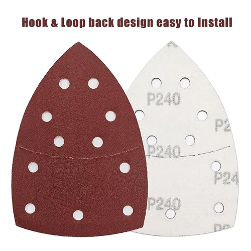 50 PCS Mouse Detail Sander Sandpaper, 240 Grit Palm Sander Sandpaper 11 Holes Hook and Loop Sander Pads Triangular Sanding Sheets Abrasive Sanding Paper for Mouse Sander - size: 240 Grit