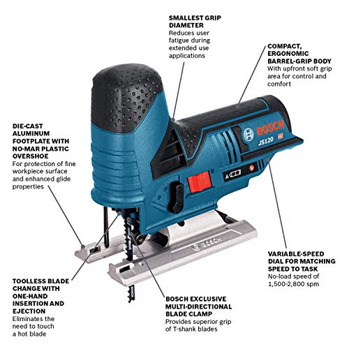 BOSCH JS120N 12V Max Barrel Grip Jig Saw, Cordless, Variable Speed, Tool-free Blade Change (Bare Tool)