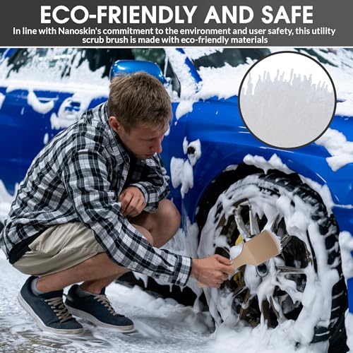 Nanoskin Nylon Scrub Brush for Tire Cleaning, White, 8.5" - color: White and Beige, size: 8.5"
