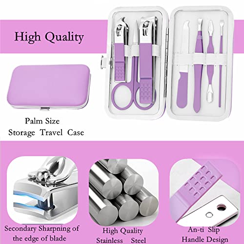 Aceoce Manicure Set Women's Nail Clipper Set Nail Kit with Travel Case - Purple, Stainless Steel, Compact, Curved Edge, Perfect for Travel & Everyday Use - color: Purple