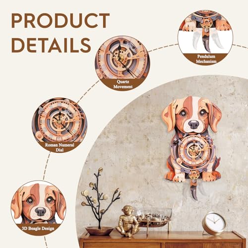 3D Wooden Puzzles for Adults-Beagle Clock Puzzle-Adult Crafts - color: Beagle Clock