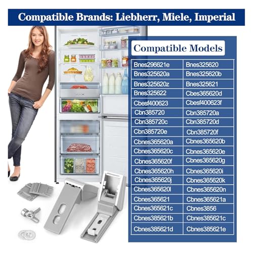 2 Pieces of 9590178 Fridge Hinges Replacement Part for Liebherr Freezer 9590124, 9590190 Hinge Set Door Handle Stainless Steel Door Repair Kit - 2 Years Warranty