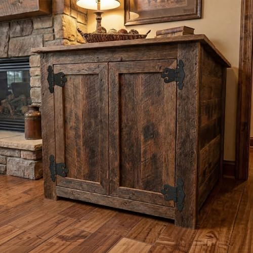 4 Pack 4.5 Inch Antique Cast Iron Vintage Heavy Duty T Hinges Black Powder Coated Wrought Iron Antique Flush Mount Hinge Barn Door Shed Hinges with Hardware for Cabinet Wardrobe Wooden Box