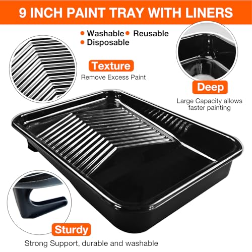 12 Pack Paint Tray Set with Liner, Paint Brush, 9" Paint Roller - color: 12 Pack, 9" Paint Trays