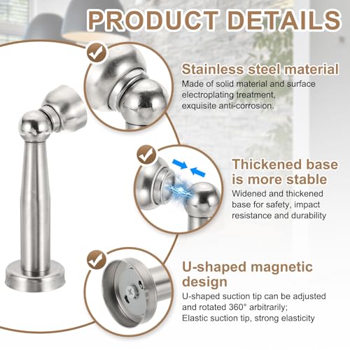 uxcell 5.9" Magnetic Door Stoppers, Wall Floor Mounted Magnetic Door Catch Holder, Stainless Steel Door Stops for Bedroom, Bathroom, Kitchen, Office, Silver - size: 5.9"