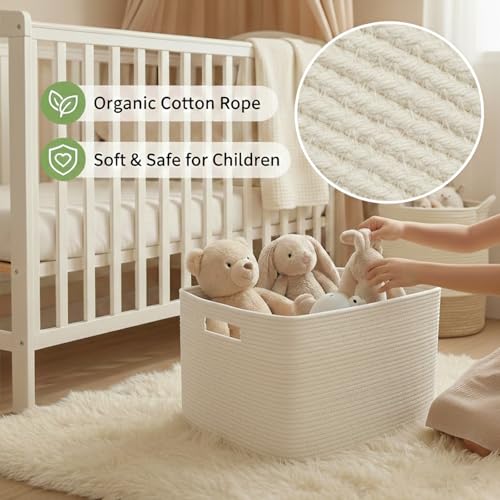 JMvicyroam 65L Large Woven Cotton Rope Blanket Basket, White - color: White, size: 65L