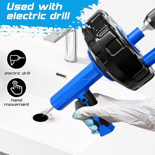 25FT Auto Feed Drain Snake Auger Drill or Manual Hair Clog Remover