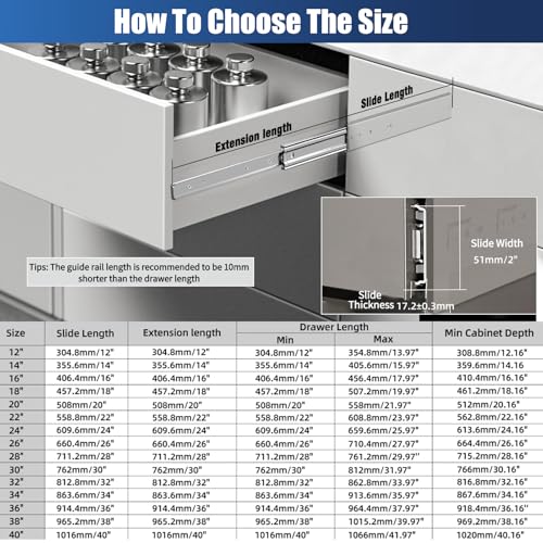 Thickened 200Lbs Soft Close Heavy Duty Drawer Slides 1 Pair 26 Inch Full Extension Ball Bearing Self Slow Closing Rails Kitchen Cabinet Tool Box Runners Tracks Glides (1/2" Thick, 26" L) - size: 26inch, style: W:51mm(Soft Close)