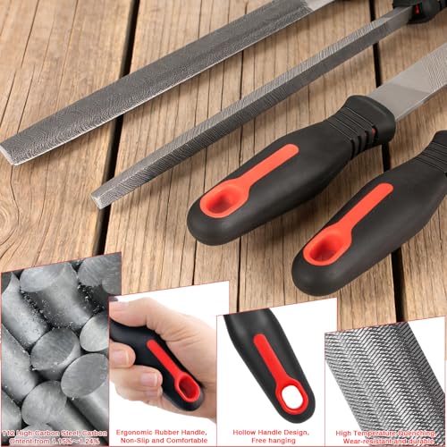 Keze 25 Pcs Metal File Set,Premium T12 Carbon Steel Flat/Half-Round/Round/Triangle Large Files,14 Pcs Needle Files with Case,4 Pcs Sandpaper,Brush,and A Pair of Gloves,for Woodworking