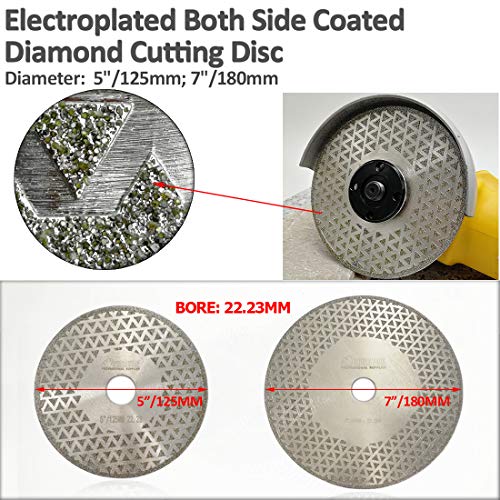 SHDIATOOL 7 Inch Electroplated Diamond Cutting Grinding Disc Fits 7/8" Arbor Both Side Coated Diamond Blade for Granite Marble Diamond Disk Diamond Wheel - size: 7" Both(Bore:22.23)