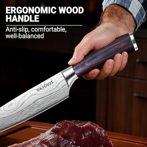 3-Piece Kitchen Chef Knife Set - 8" Chef Knife & 7" Nakiri Knife & 5" Utility Knife, Professional High-Carbon Stainless Steel Ultra Sharp Knives with Ergonomic Wood Handle & Gift Box for Cooking