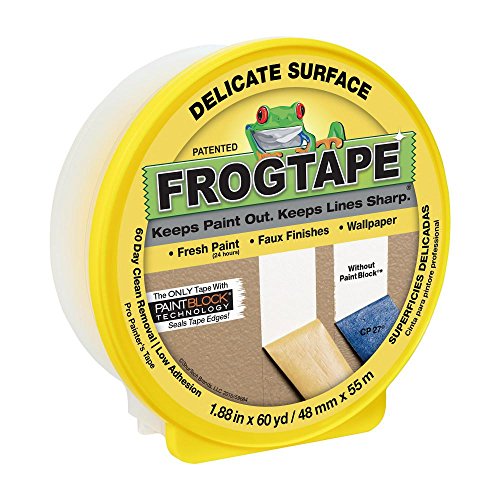 FrogTape Delicate Surface Painters Tape with PAINTBLOCK, 2 Inch Wide (1.88 in. x 60 Yds), Low Adhesion, Ideal for Freshly Painted Walls, Trim & Surfaces, Yellow, 1 Roll (280222) (Pack of 8) - size: 1 Roll, 1.88 Inch Wid (Pack of 8)