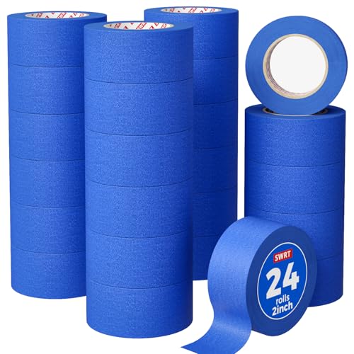 SWRT Blue Painters Tape 2 Inch Wide – 24 Rolls x 55 Yards (1320 Total Yards), Clean Removal Masking Tape for Sharp Paint Lines on Walls, Trim & Baseboards, Easy Tear for DIY & Home Renovation Projects