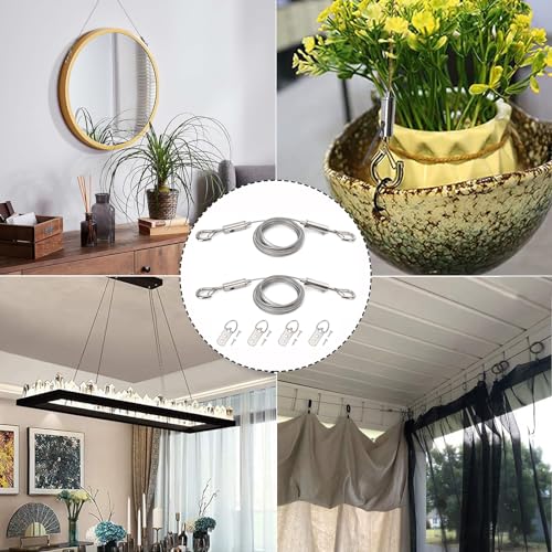 2 Kit Adjustable Picture Hanging Wire Heavy Duty, Supports 50 lbs