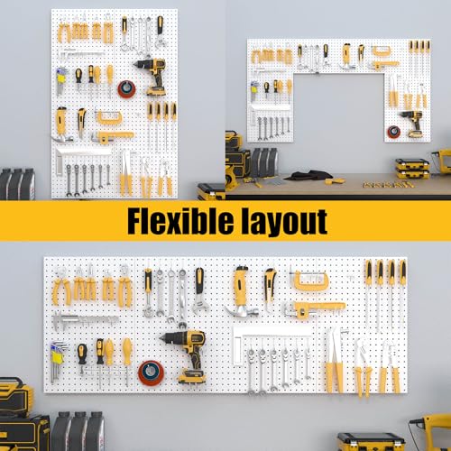 Spampur Peg Board, 8 Pack Metal Pegboard Panels with 50 Hooks - color: White, size: 16x12"- 8 Pcs