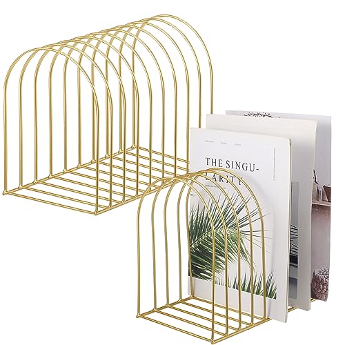 Kosiz 2 Sets Wire File Organizer for Desk 9 Slots Metal File Holder, Gold