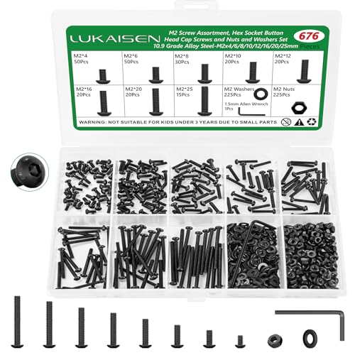676PCS M2 Screw Assortment Kit, 10.9 Alloy Steel Hex Button Cap Bolts - size: M2 676pcs 2