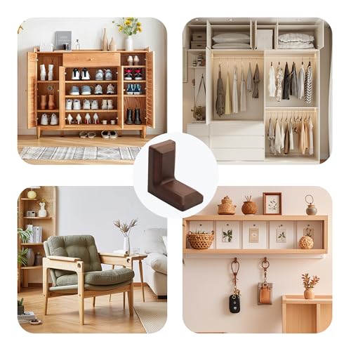 30PCS 90 Degree L Shape Metal Corner Brackets Brown Plastic Cover Right Angle Brace for Shelf Cabinet Chair Furniture, 1.1x1.1x0.7 with Screws - size: Brown