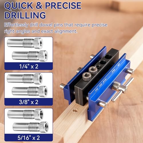 Self Centering Doweling Jig Kit, Drill Jig For Straight Holes Biscuit Joiner Set With 6 Drill Guide Bushings, Adjustable Width Drilling Guide Power Tool Accessory Jigs (L)