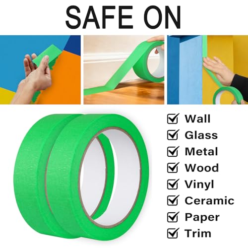 2 Pack Green Painters Tape - Green Masking Tape 1 Inch Wide - Multi-Surface, Smart Adhesion, Indoor & Outdoor - Paint Tape for DIY, Labeling, Art, Car, General Purpose - 180FT Total - color: Green