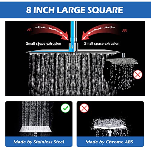Shower Head,8”Rain Shower Head with Handheld Spray Combo with 11'' Angle Adjustable Extension Arm/Flow Regulator/Shower System,High Pressure Rainfall Shower Head Bathroom,Chrome - color: Silver01, size: 8 Inch