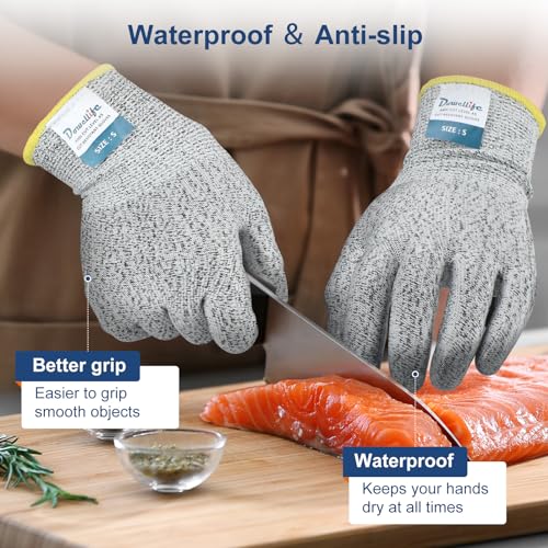 Dowellife Level 5 Cut Resistant Gloves with Silicone Coating, Food Grade Kitchen Knife Safety Gloves, Work Gloves for Chef, Mandoline Oyster Shucking Meat Cutting Wood Carving (Gray X-Large), Grey - size: X-Large (Pack of 1), style: Silicone Coated