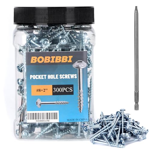 Pocket Hole Screws #8x2 Zinc, Coarse Thread Wood Screws 300Pcs, Washer Head with Square Drive, 150MM Drive Bit Included - color: Zinc, size: #8x2‘’