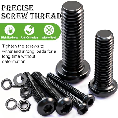 mxuteuk 2040PCS Metric Screws Nuts and Bolts Assortment Kit,M2 M3 M4 M5 M6 Machine Screws,Black Zinc Plated Hex Socket Button Head & Phillips Pan Head Screw for 3D Printing,DIY Projects - size: 2040PCS M2-M6