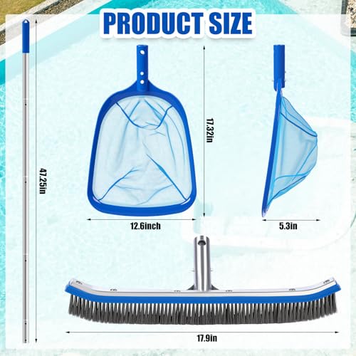 Potchen 3 Pcs Pool Cleaning Kit with Hand Skimmer Net, 17.9" Brush - style: 17.9" Brush