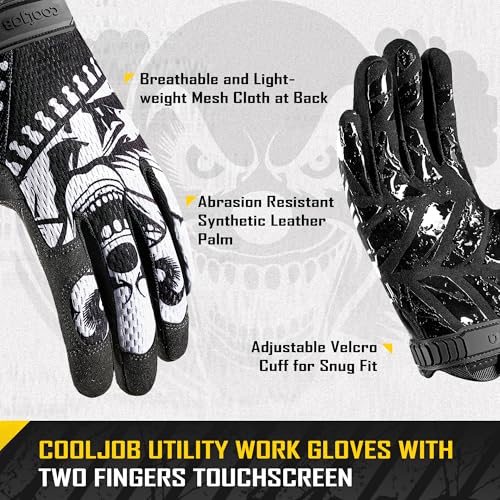 COOLJOB Mechanic Safety Work Gloves, Enhanced Anti-Slip Grip Tactical Gloves, Touchscreen, Breathable, Ultra-Soft, S-XL - color: Joker, size: Large