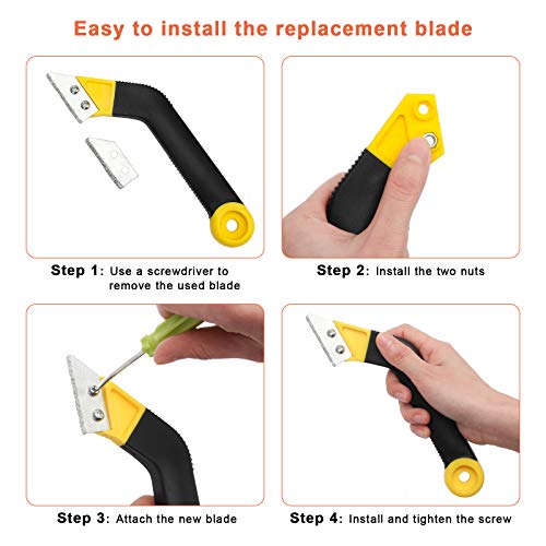 Coitak Tile Grout Saw Grout Removal Tool with 3 Pieces Extra Blades, Yellow | 3 Pieces Extra Blades Replacement, Grout Removal Tool, Tile Cleaning, Ergonomic Handle
