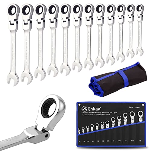 Qnkaa Qnkaa12pcs Flexible Ratchet Wrenches Set SAE 1/4” to 7/8“ Inch - size: 12-Piece SAE Set