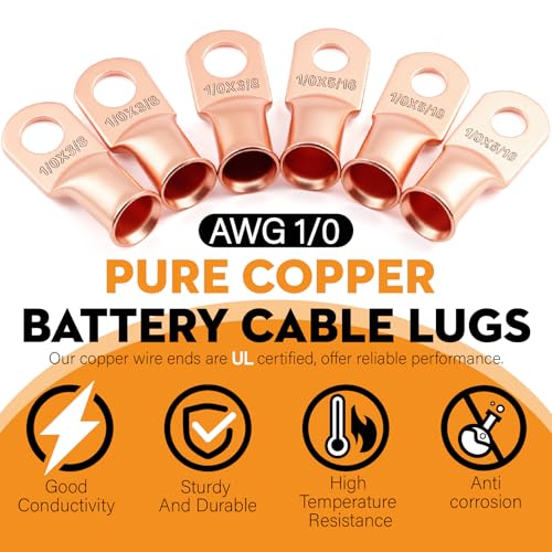 40PCS (1/0 AWG-3/8(M10) 5/16(M8)) Battery Cable Copper Wire Lugs Ends,Battery Terminal Connectors with pcs 3:1 Heat Shrink Tubing (Red & Black) kit - color: AWG-1/0