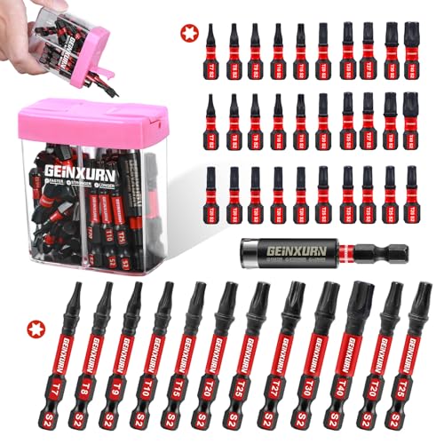 Geinxurn Impact Torx Screwdriver Bits Set,43 Pcs(T7-T40) Magnetic 1"& 2" Long S2 Steel Torx Driver Bits with Magnetic Bit Holder Storage Colorful Box - color: T7-t40, size: 1"2"-43PCS