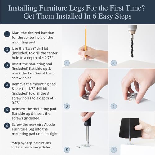 Airy Abode Premium Black Square Furniture Legs (Full Install Kit) - Pick Your Size and Color - color: Black, size: 4 Inches