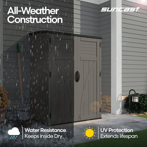 Suncast 54 Cu Ft Medium Vertical Storage Shed, Stoney, Made in USA - color: Stoney