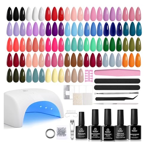 Beetles Gel Nail Polish Kit with U V Light - 32 Color 55 Pcs Gel Polish Set - color: Four Seasons Glow Pro - 32 Colors (55 Pcs)