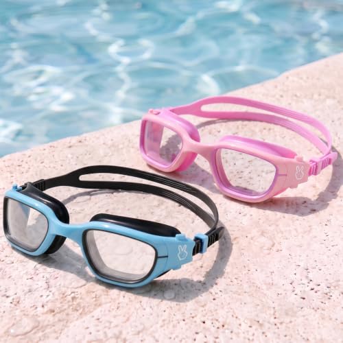 Vvinca Kids Swim Goggles, Swimming Goggles for Kids 3-14 Anti-Fog UV Protection No Leak Pool Glasses for Boys Girls - color: 12-black & Pink