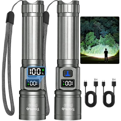 TrixHub Rechargeable Flashlights 2 Pack Super Bright Flash Light (Titanium) - color: Titanium, size: 2 Pack