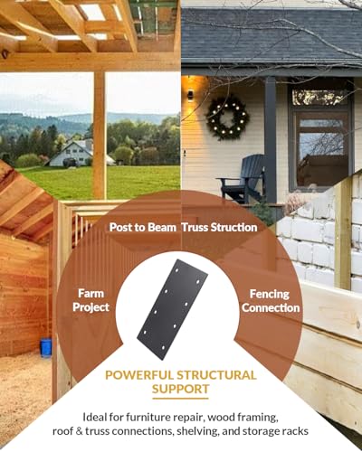 6 Pcs Large Flat Straight Brackets for Wood, 9.25" x 4.5" Heavy Duty Steel Mending Plates, 3mm Thick Beam Splicing Connector for 6x6 8x8 Timber, Pergola, Fence Post & Roof Framing