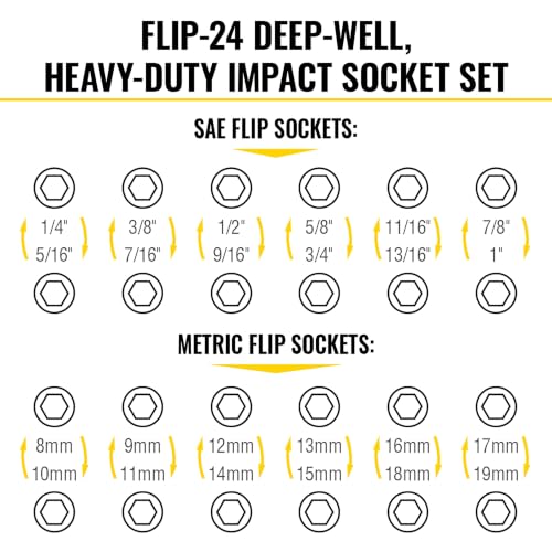 Klein Tools 65626 KNECT Deep Well Impact Socket Set, 3/8-Inch Drive Ratchet, 24 SAE and Metric Flip Socket Sizes, MODbox Case - style: 24-Piece Metric & SAE Set