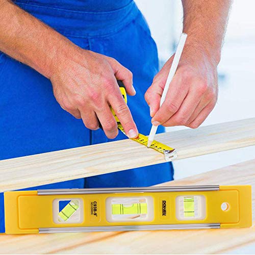 DOWELL 9 Inch Magnetic Box Level Torpedo Level(3PCS),3 Different Bubbles/45°/90°/180°Measuring Shock Resistant Torpedo Level - color: 3pcs-yellow