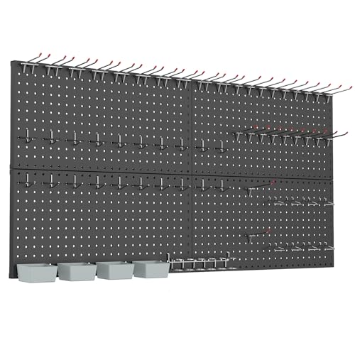 WALMANN Metal Pegboard Kit with Accessories, 24x48 in Garage Tool Pegboards - color: Black
