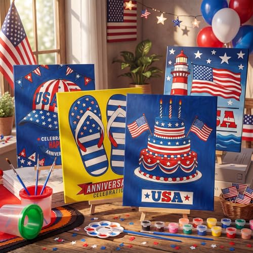 Sherr 140 Pcs 20 Set Pre Drawn Canvas Painting Kit, Independence Day - style: Independence Day