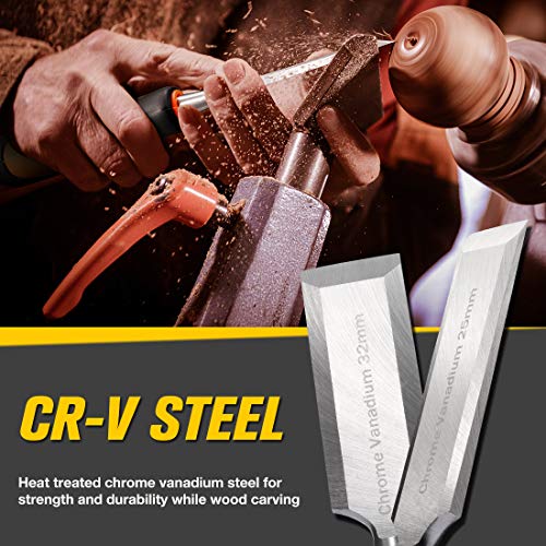 REXBETI 10pcs Wood Chisel Set, Heat-Treated Cr-V Alloy Blades Chisel Set