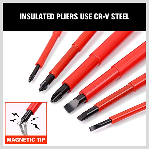 HORUSDY 6-Piece 1000V Insulated Precision Screwdriver Set, Magnetic Tip CR-V Electrician Tools with Cushion Grip TPR Handle for Electrical Applications - style: 6-Piece 1000v Insulated Screwdriver Set