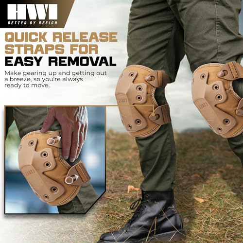 HWI Gear Next Generation Knee Pad for Protection: Combat, Mechanics, Construction, Hunting, Landscaping, Outdoor Survival, Heavy Duty Industrial Grade, Adjustable - color: Coyote Brown - Knee Pads