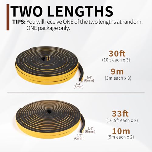 Yotache Foam Weather Stripping 1/4" W X 1/4" T, Total 30 Ft - size: 1/4"x1/4"x30 FT