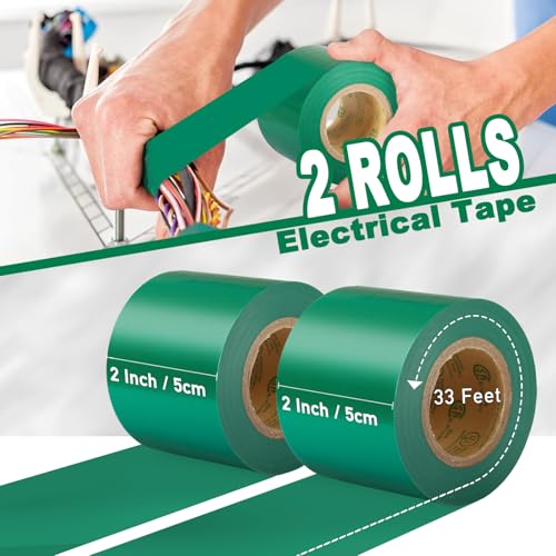 Electrical Tape Green, 2 in X 33FT, UL Approved Industrial Grade Waterproof High Temperature Electrical Tape, Multipurpose Insulating Wire Wrapping (2 Packs) - color: Green